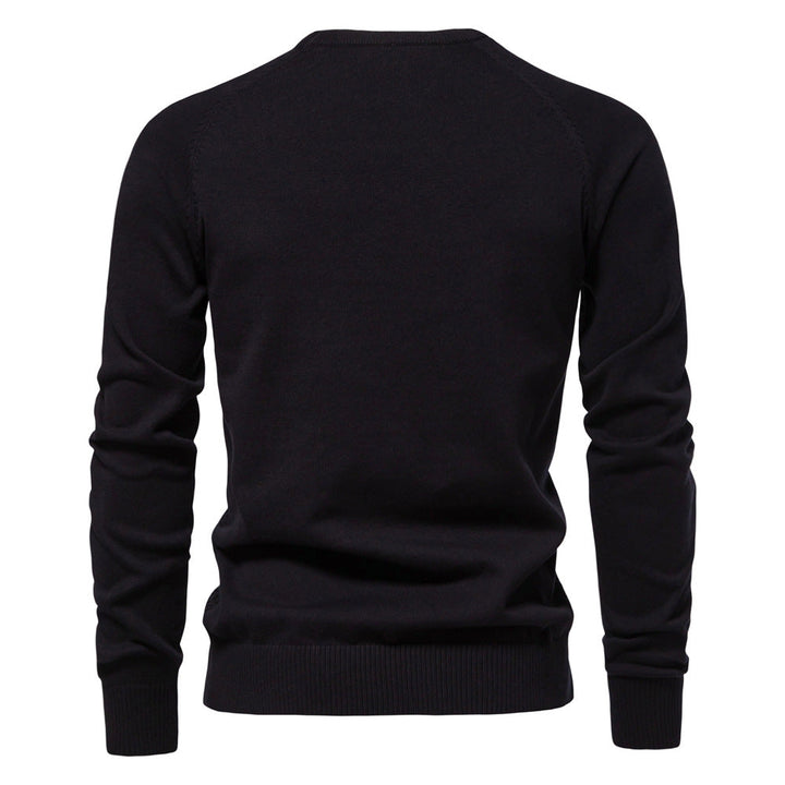 Warm men's textured waffle knit long sleeve crewneck pullover sweater, winter fashion.
