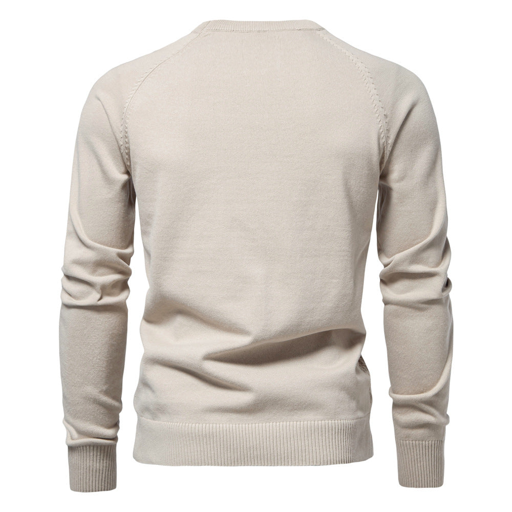 Stylish men's textured waffle knit long sleeve crewneck pullover sweater, versatile fashion.