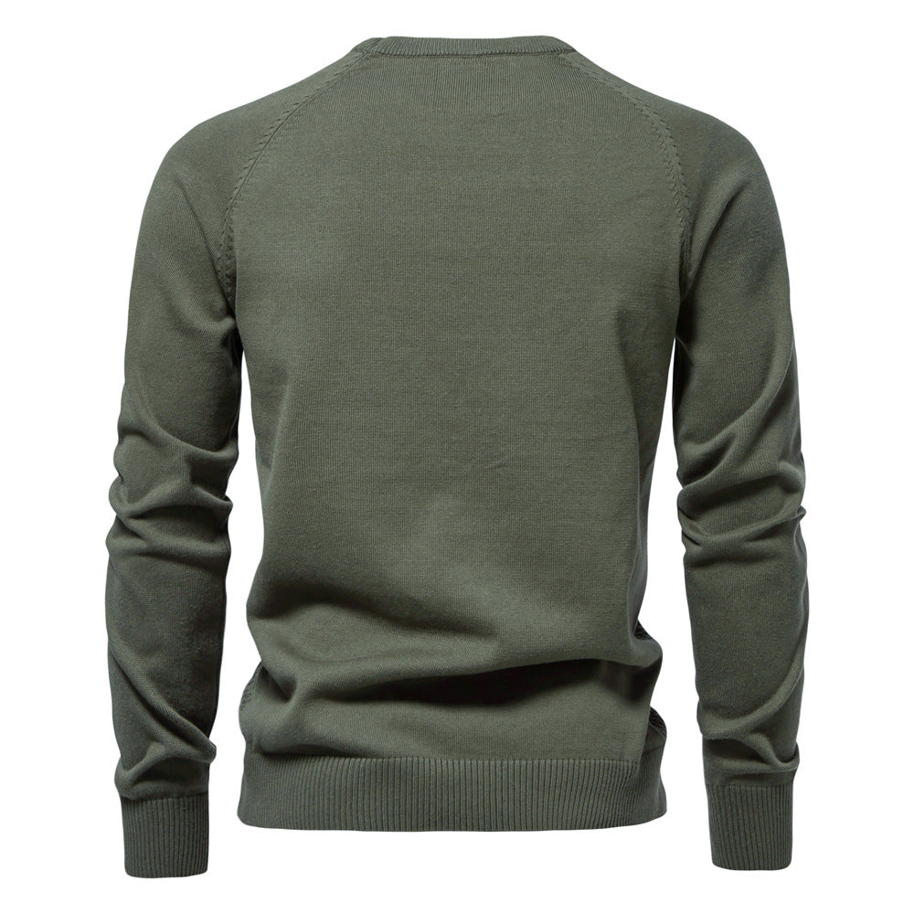 Men's versatile long sleeve crewneck textured waffle knit pullover sweater, casual menswear.