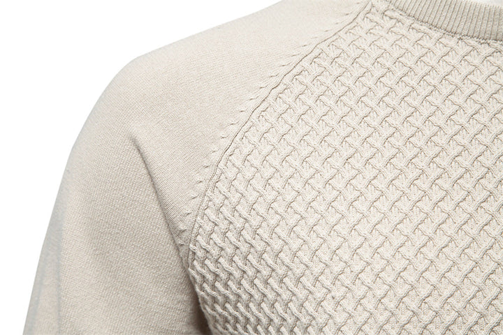 Classic textured men's waffle knit long sleeve crewneck pullover sweater, versatile casual wear.