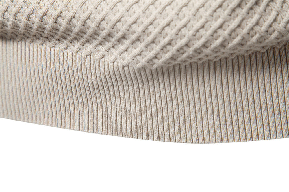 Winter style men's versatile textured waffle knit long sleeve crewneck pullover sweater.