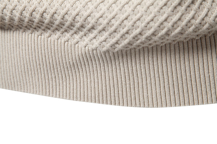 Winter style men's versatile textured waffle knit long sleeve crewneck pullover sweater.