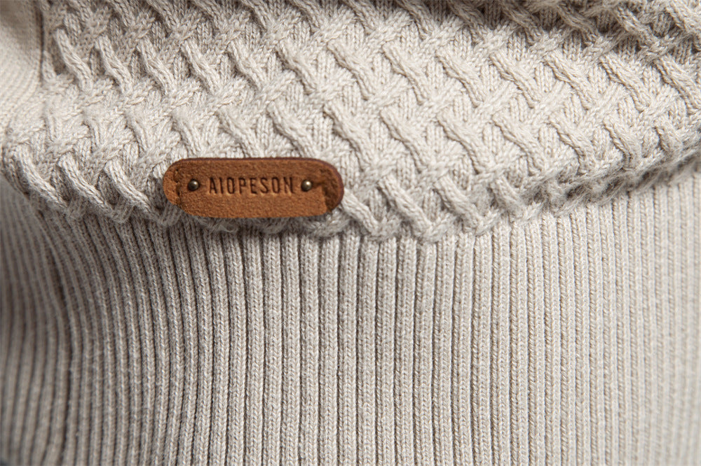 Versatile casual men's long sleeve textured waffle knit crewneck pullover sweater.
