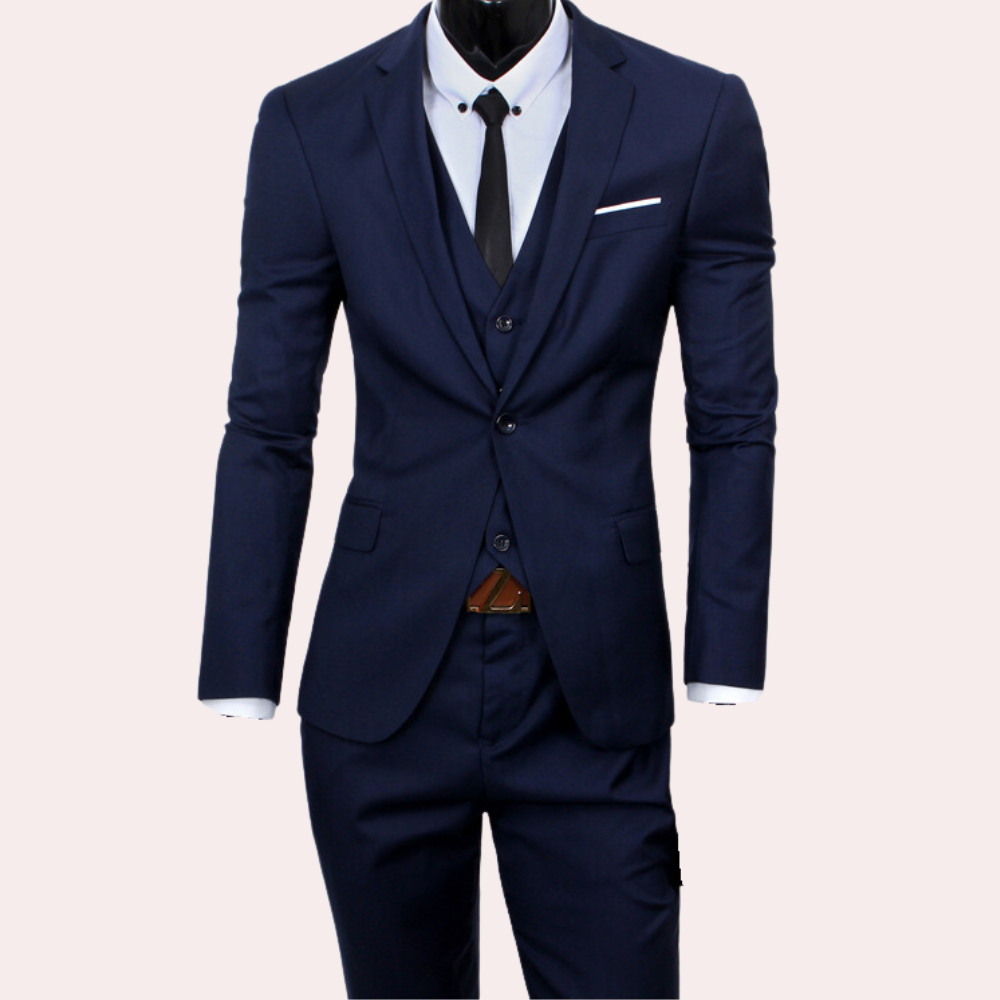 Classic men's tailored Theo 3-piece suit, suitable for formal occasions, business meetings, and special events.