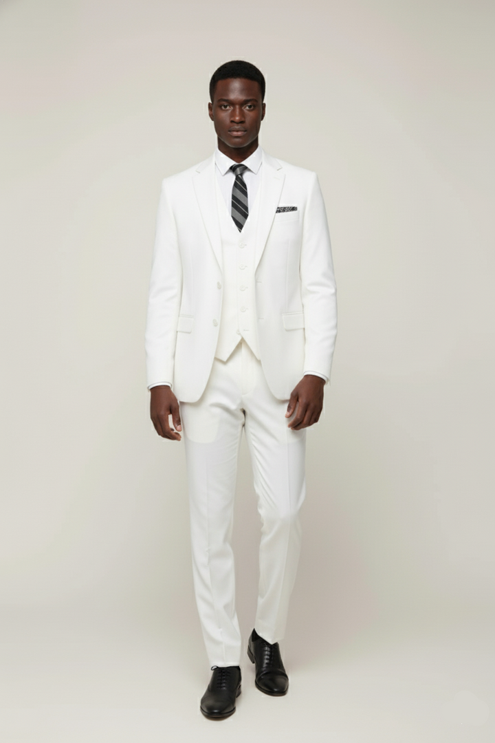 High-quality tailored men's three-piece suit. Classic formal wear for elegant business attire & sophisticated events.