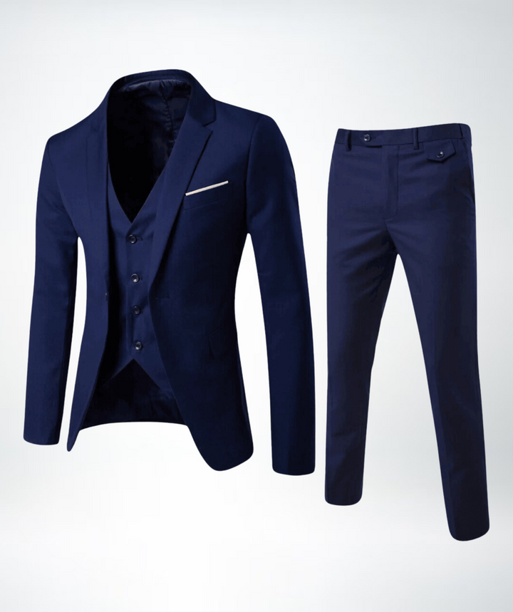 Men's classic three-piece suit, tailored fit, perfect for formal events & business attire.