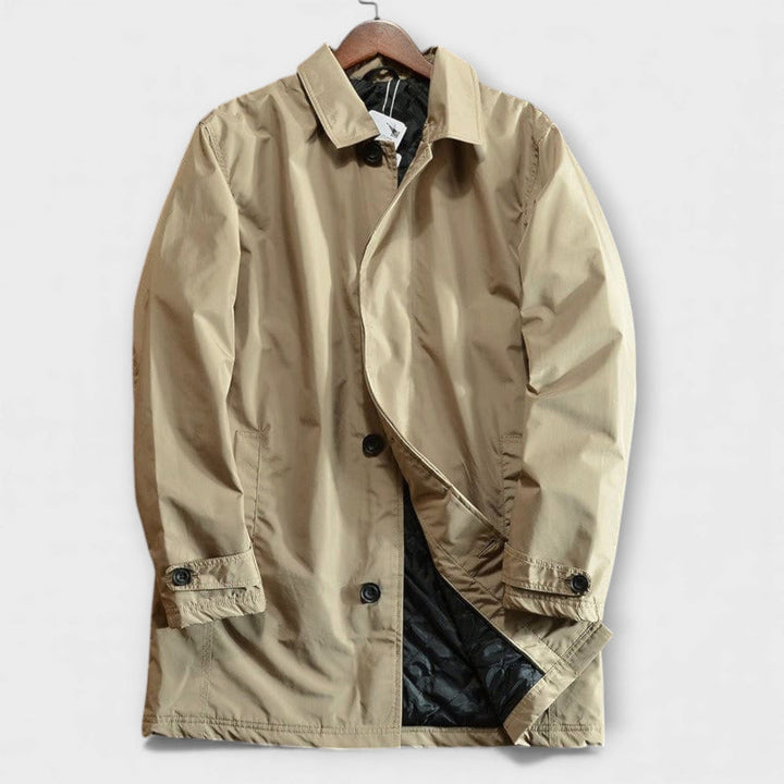 Men's classic trench coat for timeless, sophisticated style and professional wear.