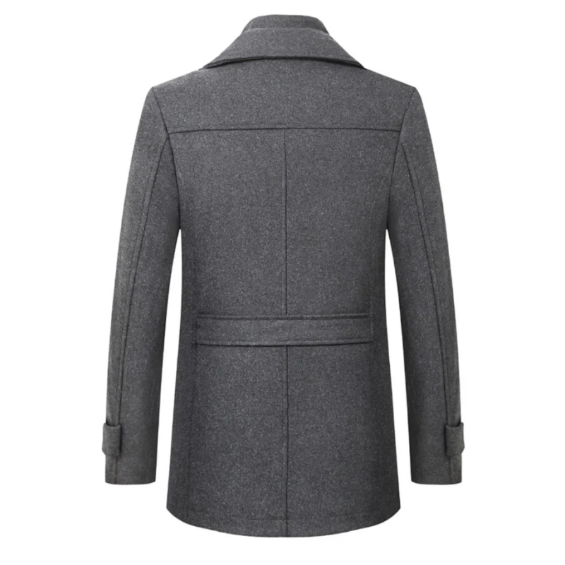 Elegant men's long trench coat, a sophisticated button-front outerwear piece for classic winter style.