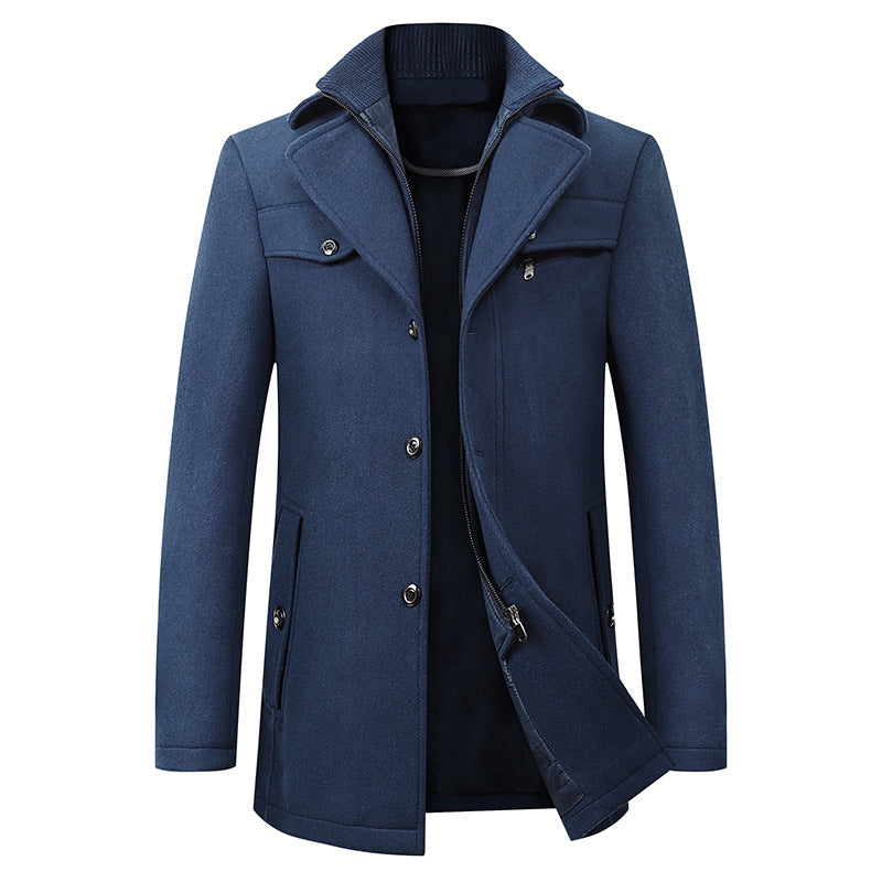 Men's classic winter trench coat, offering an elegant & sophisticated long overcoat look for fall fashion.