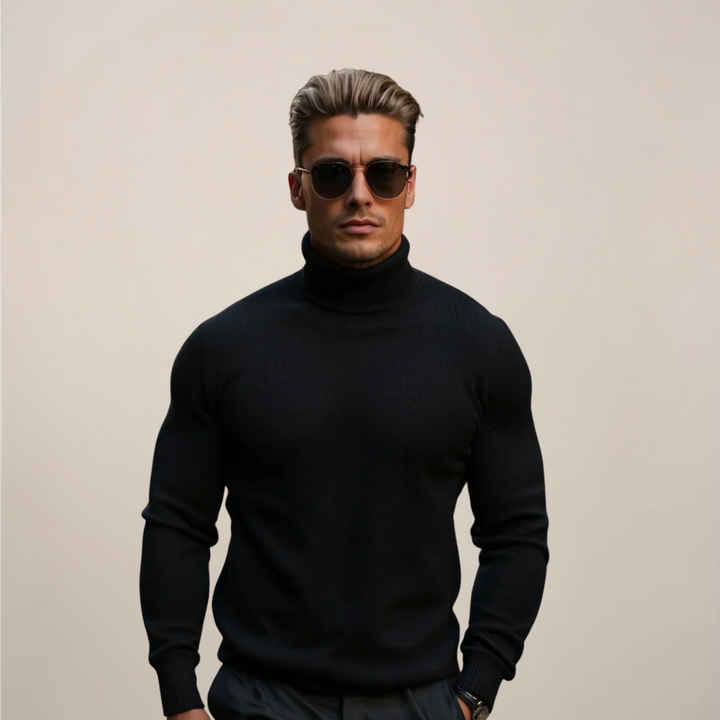 Men's classic turtleneck knit sweater for smart casual style. Perfect for fall & winter layering.