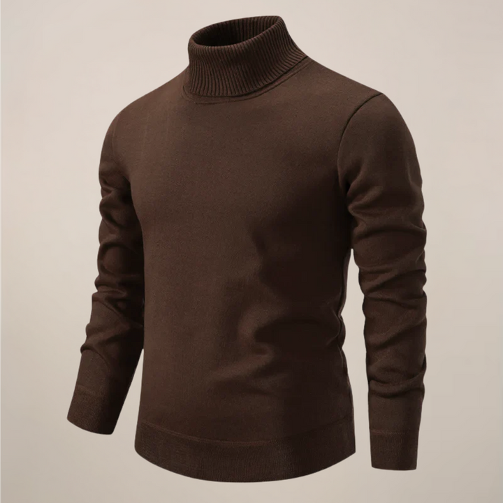 Warm men's turtleneck knit sweater, an elegant choice for smart casual winter and fall fashion.