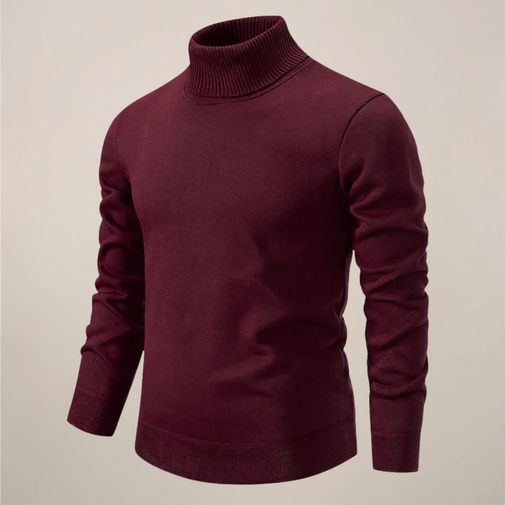 Stylish men's long-sleeve turtleneck knit sweater, a versatile piece for smart casual fall and winter style.