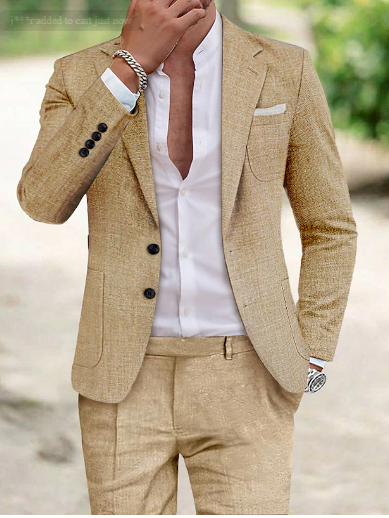 Comfortable linen men's suit, Lucas style. This two-button suit is ideal for any occasion, from casual to formal.