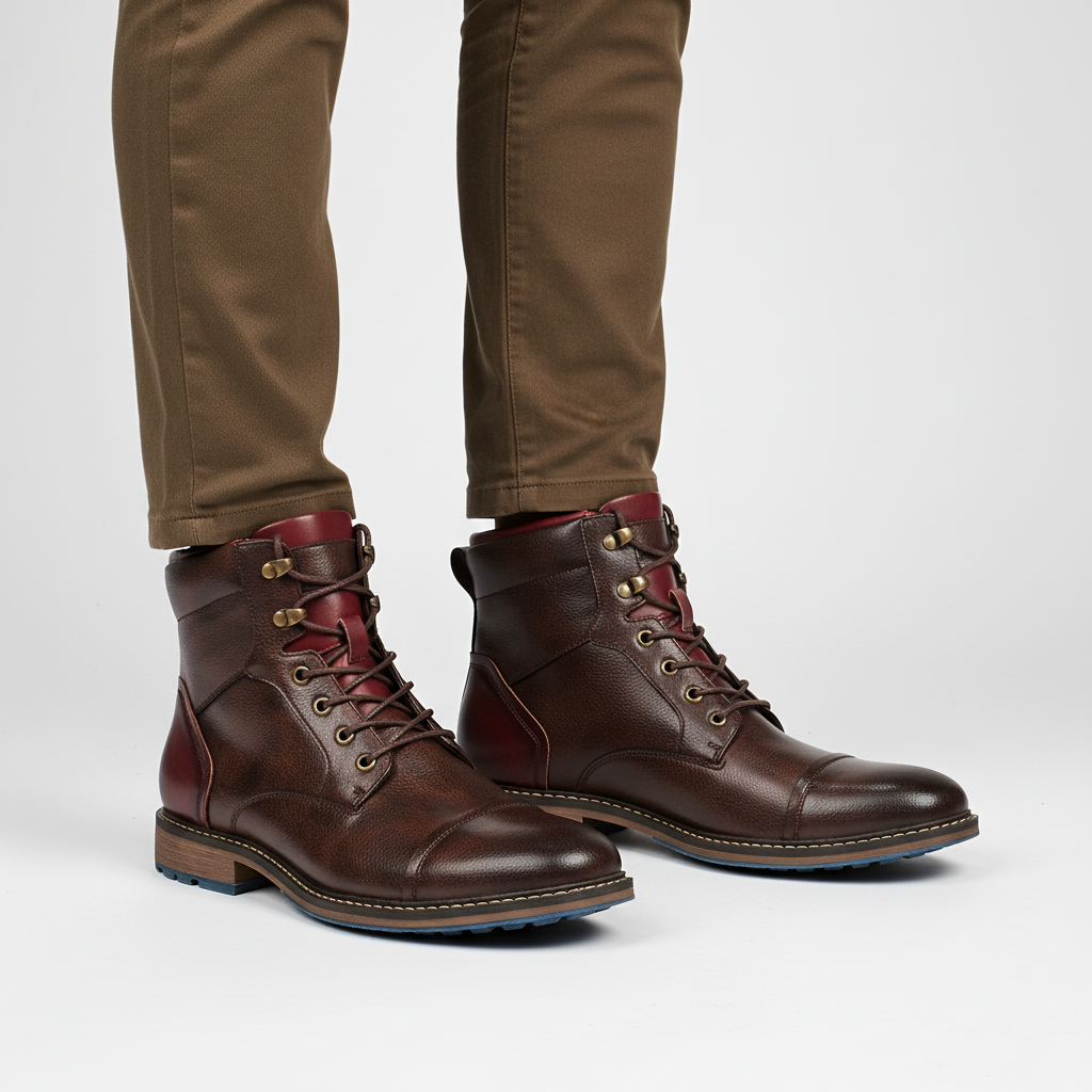Evan men's vegan leather oxford boots, side view, stylish and comfortable winter dress boots