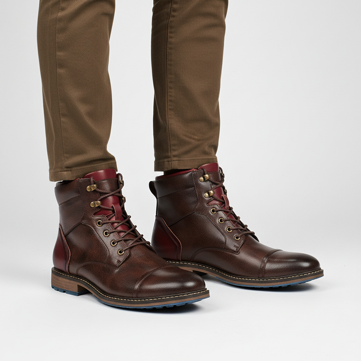 Evan men's vegan leather oxford boots, side view, stylish and comfortable winter dress boots