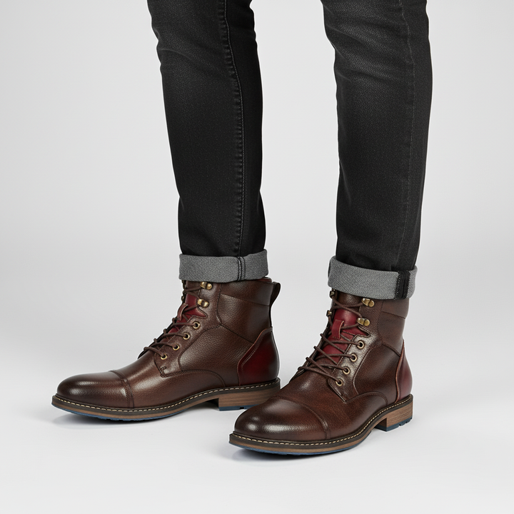 Pair of men's vegan leather oxford boots, ideal for fashion and business casual wear, comfortable