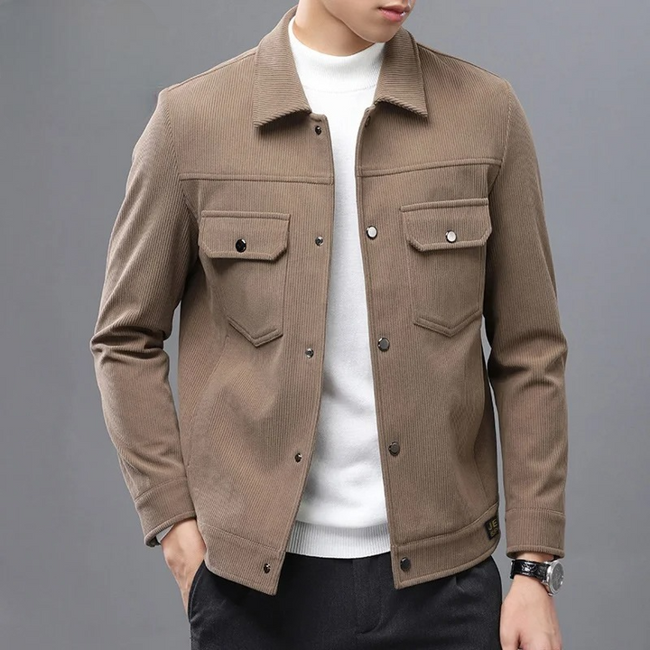 Men's classic versatile snap jacket in a neutral color, perfect everyday casual outerwear.