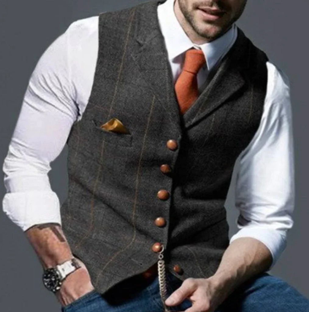 Men's classic vintage vest in timeless style. Ideal for gentleman's fashion and formal or casual wear.