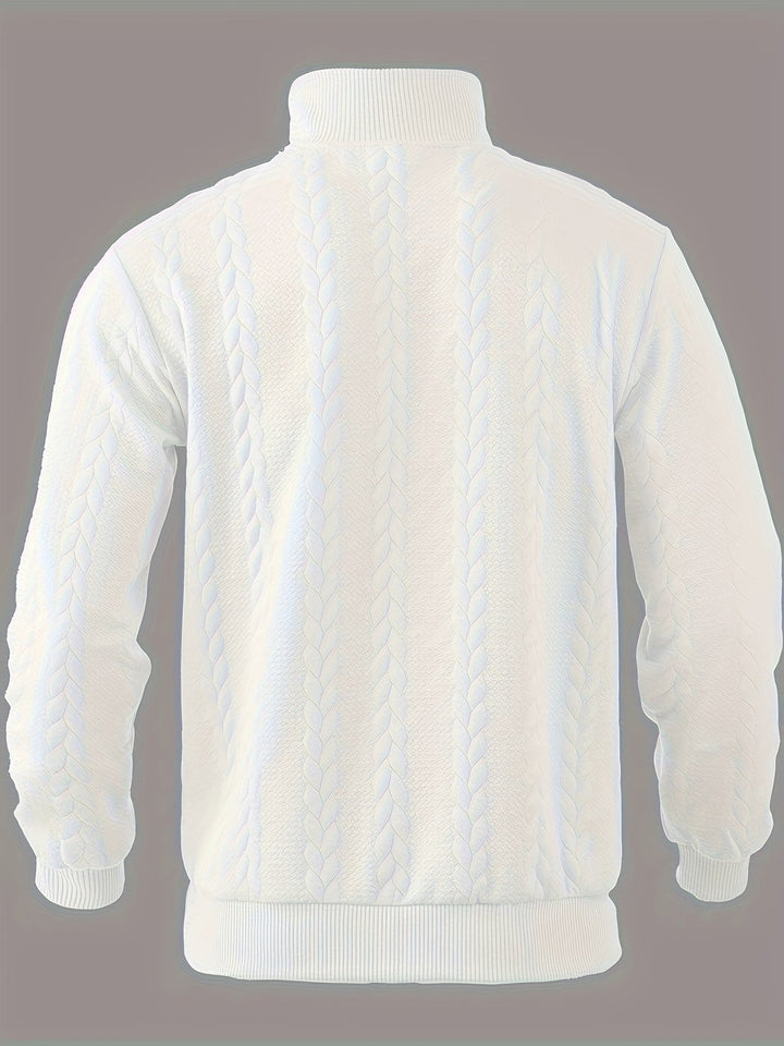 Classic men's vintage knit zip-up jumper. Comfortable sweater for everyday casual or smart formal looks.