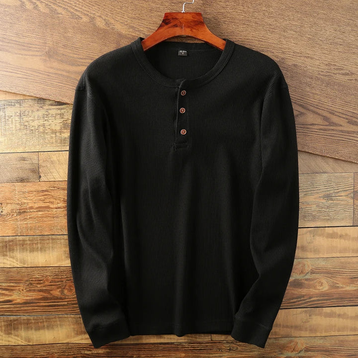High-quality men's long sleeve waffle knit shirt, blending casual style with supreme comfort.