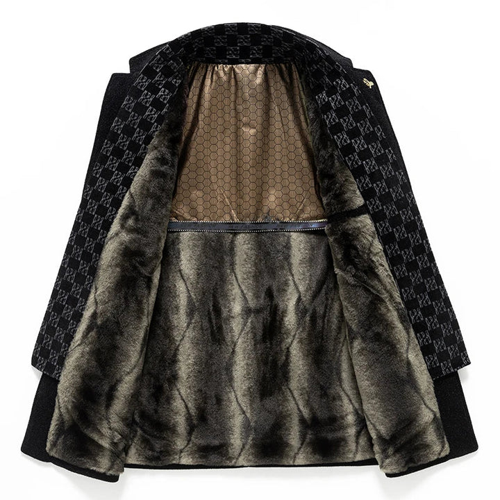 Men's warm winter coat. Stylish, structured outerwear with a classic notched lapel. Perfect for cold weather fashion.