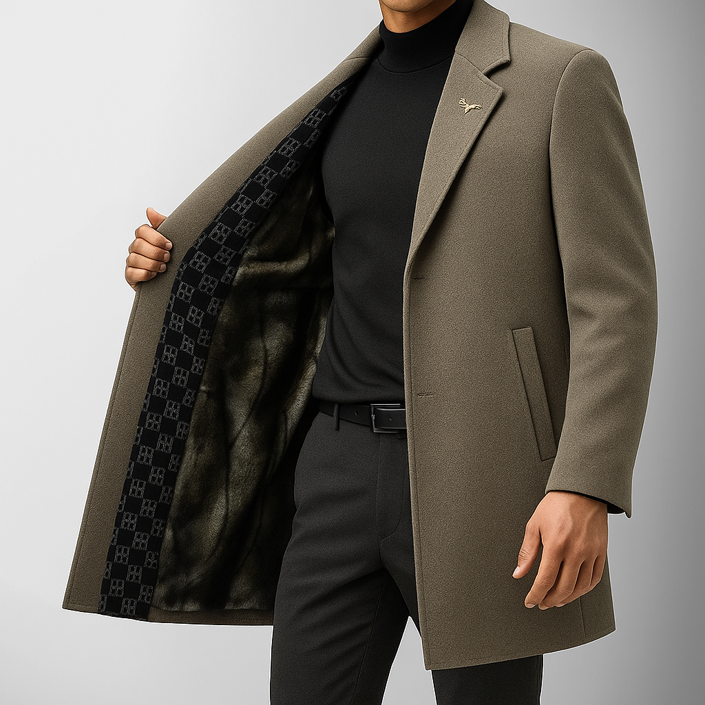 Stylish men's warm winter coat. Classic structured outerwear with a notched lapel, perfect for cold weather.