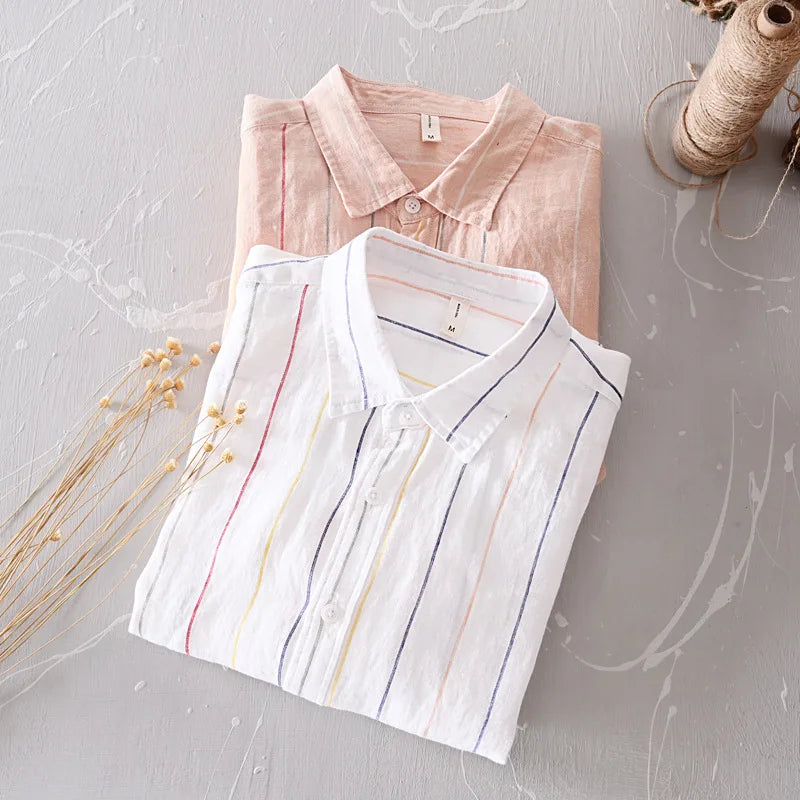 Men's summer coastal button-down shirt in white, great for beach or casual outings.