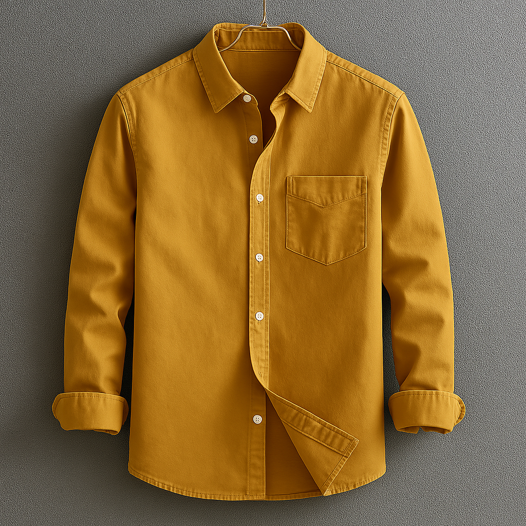 Close-up of a classic men's Oxford button-down shirt collar. Sharp long sleeve menswear, perfect for smart casual.