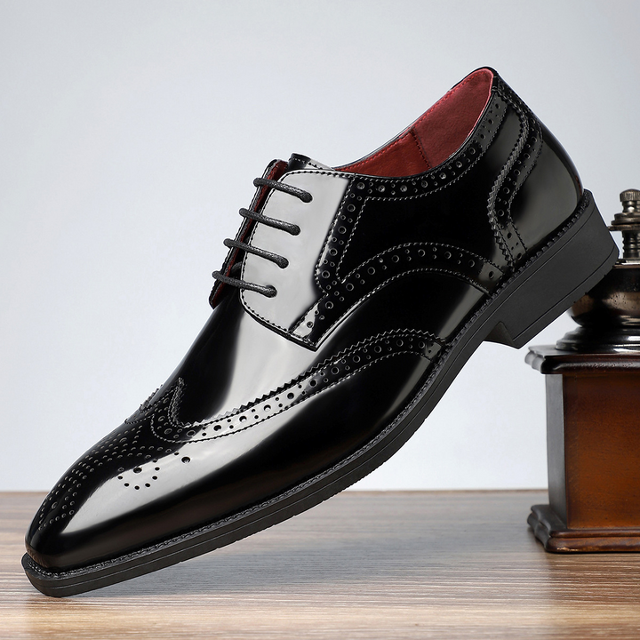 High-quality men's wingtip brogue shoes, offering comfort and office wear sophistication.