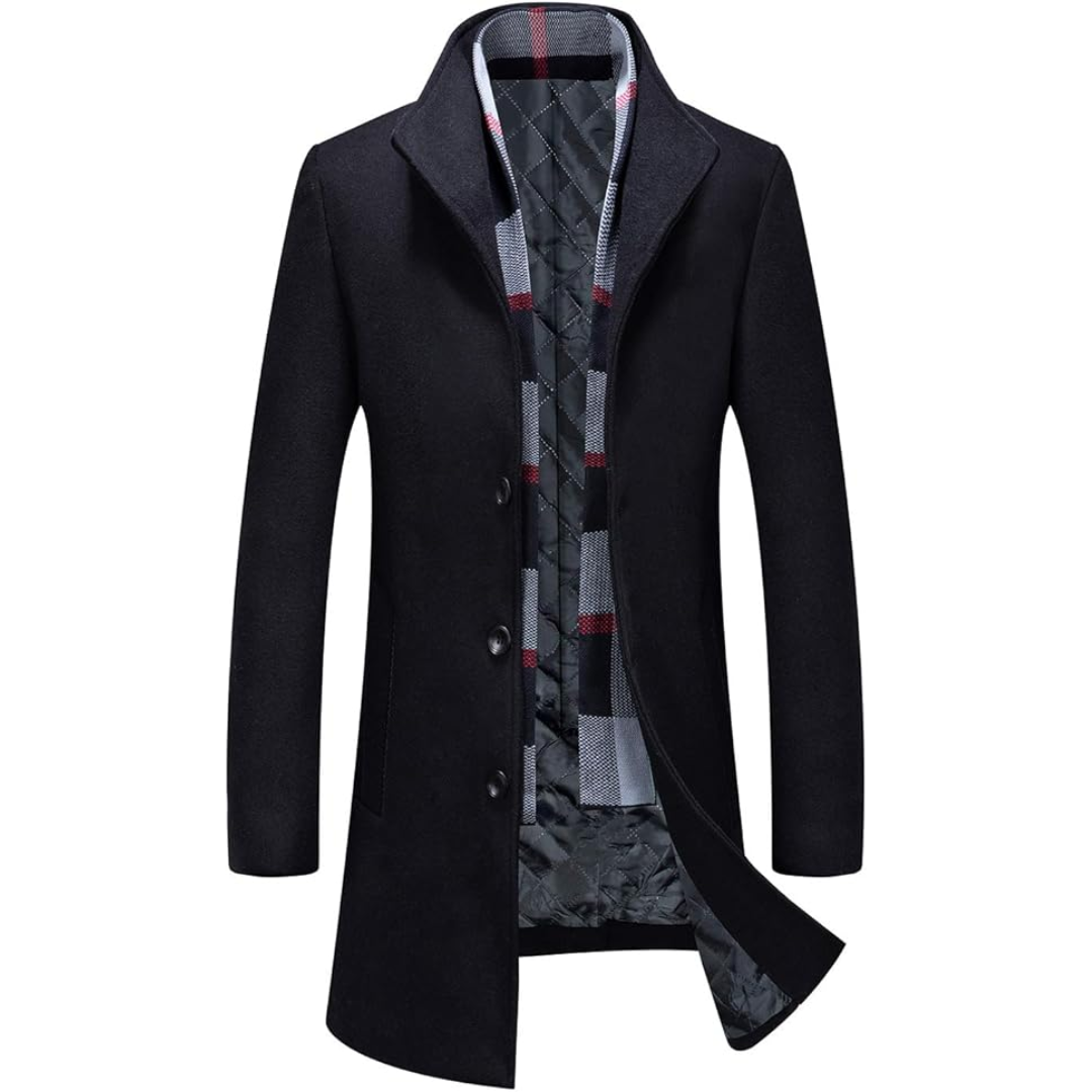 Men's classic wool blend trench coat, elegant and sophisticated for winter and cold weather.