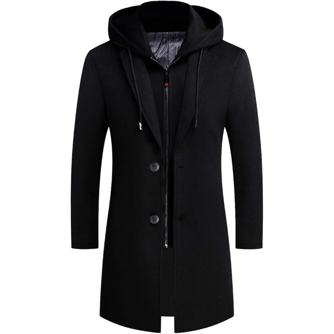 Casual men's winter trench coat, warm wool blend, classic style overcoat for fall fashion.