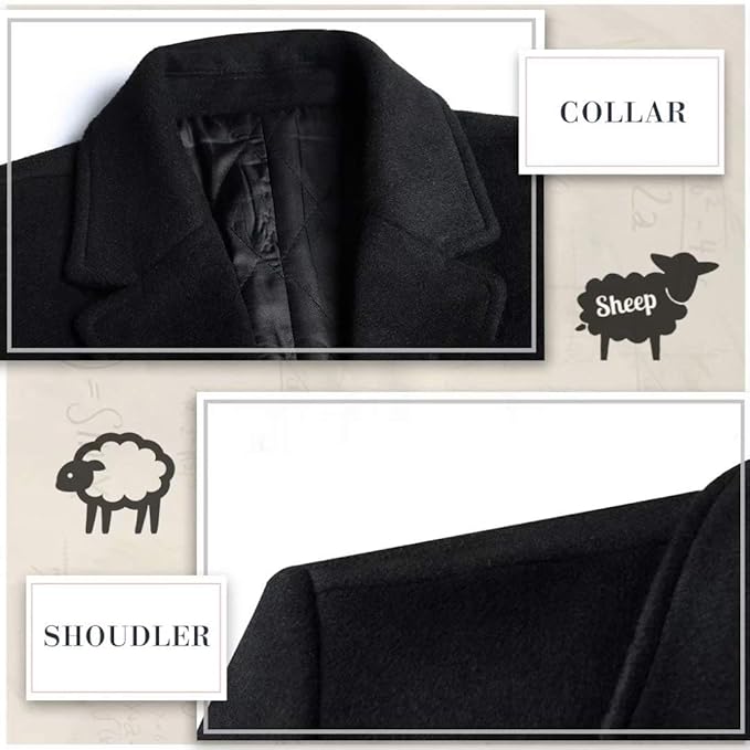 Classic men's winter overcoat, stylish wool blend trench for formal or casual outfits.