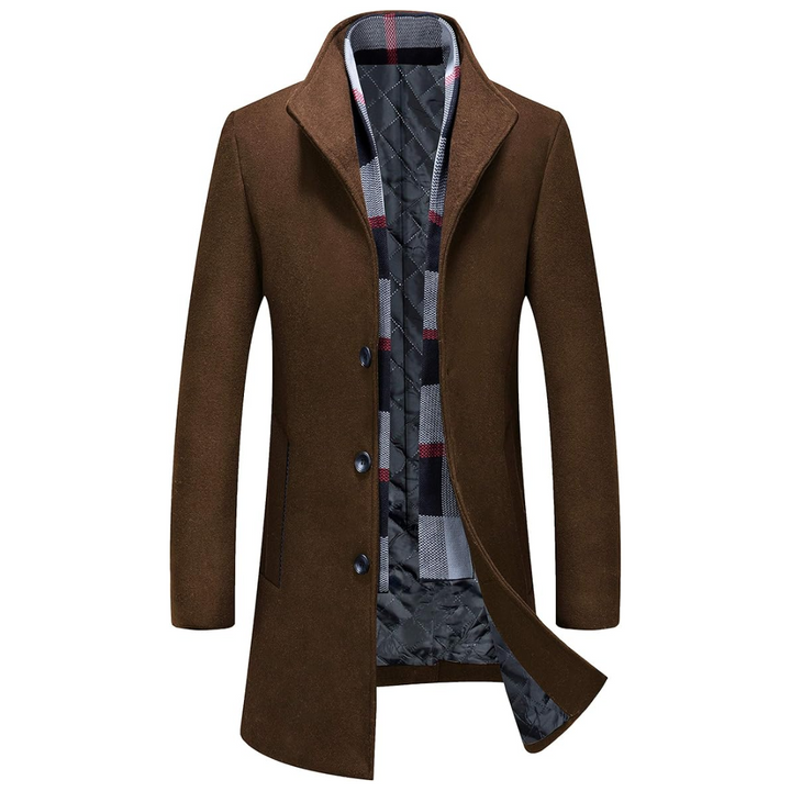 Liam men's winter trench coat, charcoal wool blend, offering warmth and classic style, ideal for cold weather outerwear.