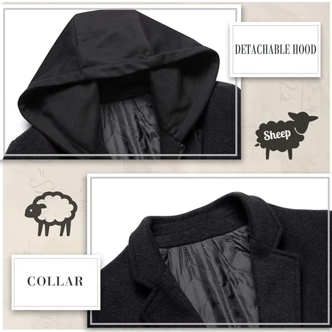 Men's outerwear: Liam wool blend winter trench coat in navy blue, offering warmth and a sharp, elegant look.