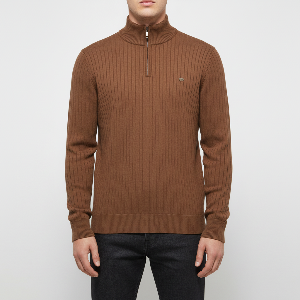 Finn men's long sleeve sweater with a practical zip collar, ideal for casual autumn wear.