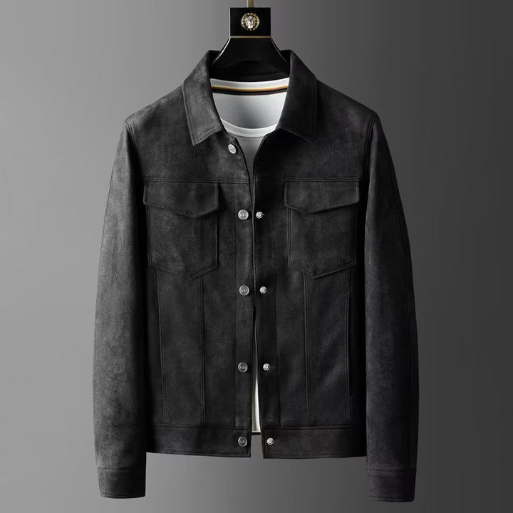 Close-up of snap-button closure on Men's Clayton Utility Jacket, showcasing modern design.