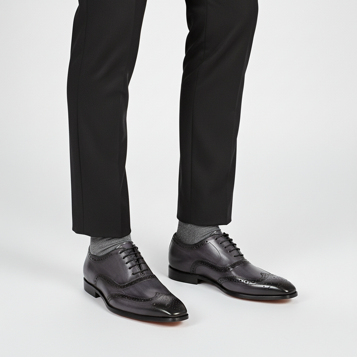 Pair of Clinton men's burgundy leather Oxford dress shoes, perfect for formal occasions