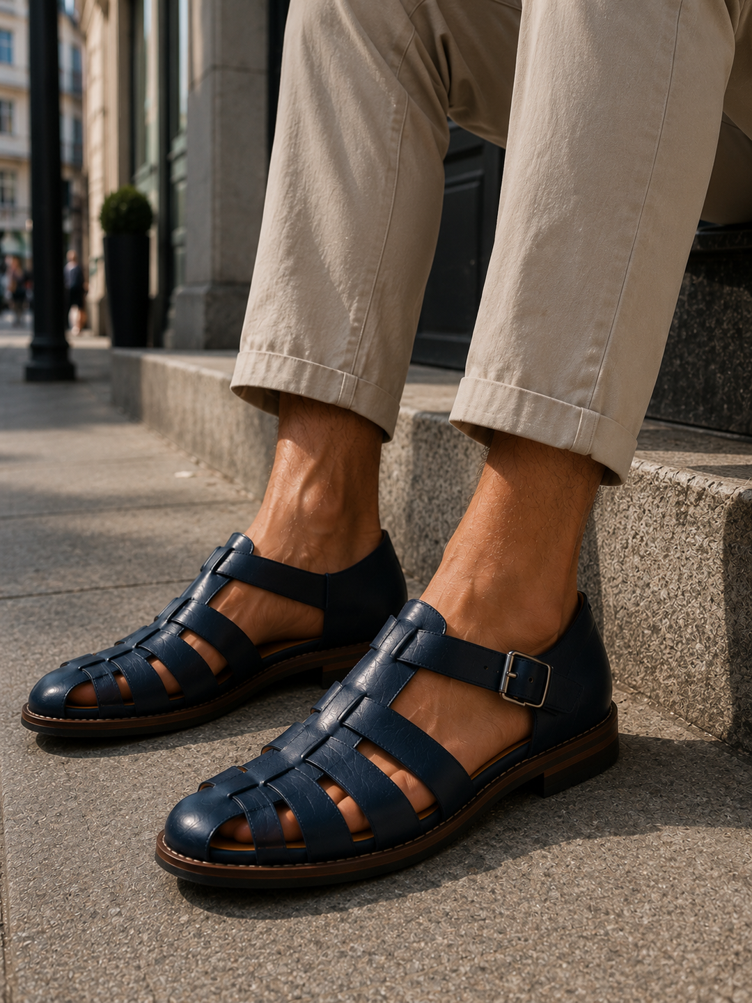 Men's closed-toe fisherman sandals with secure buckle fastening, perfect for summer casual wear.