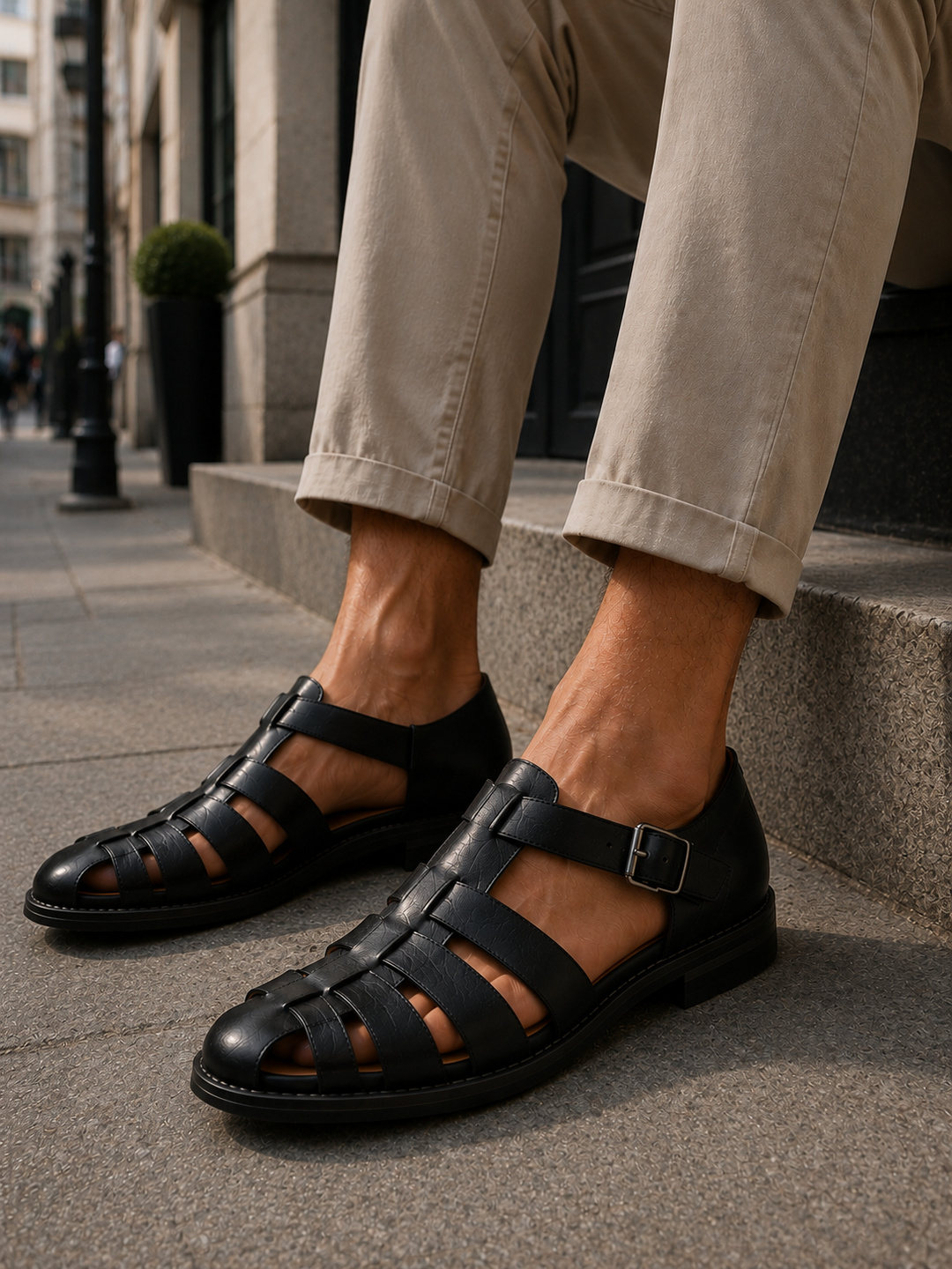 Comfortable men's closed-toe fisherman sandals, ideal for outdoor summer adventures & warm weather.