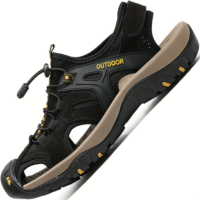 Comfortable men's hiking sandals, closed-toe outdoor footwear for adventure with adjustable straps.