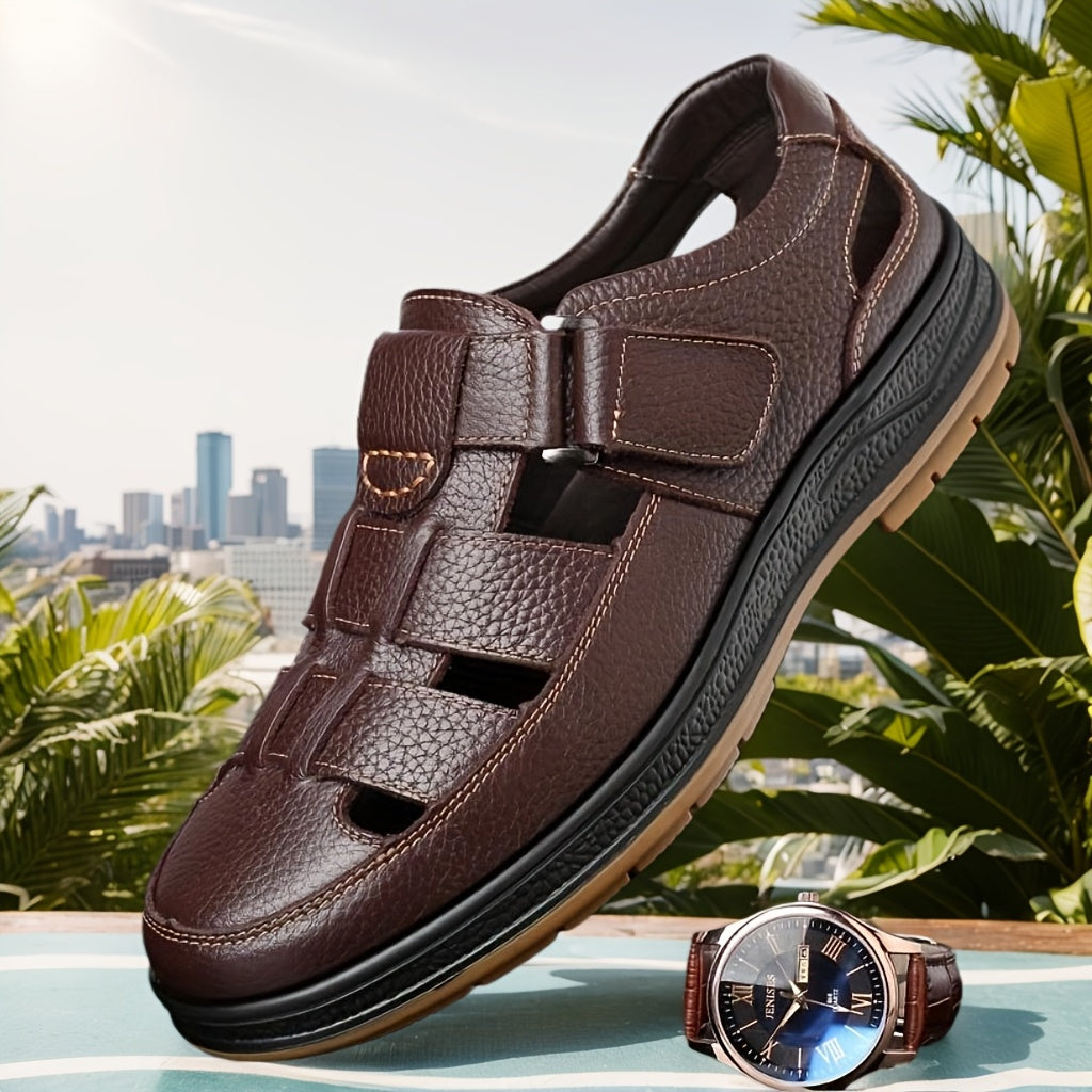 Modern men's closed-toe summer sandals with adjustable straps for secure fit & ultimate walking comfort.