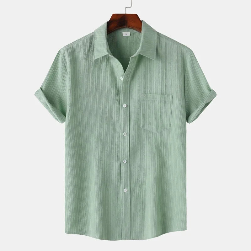 Versatile men's summer button-up shirt. Great for casual outings, beach trips or relaxed vacation style.