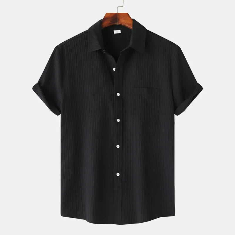 Men's Coastal Breeze button-up shirt. Lightweight & comfortable for summer beach days & travel.