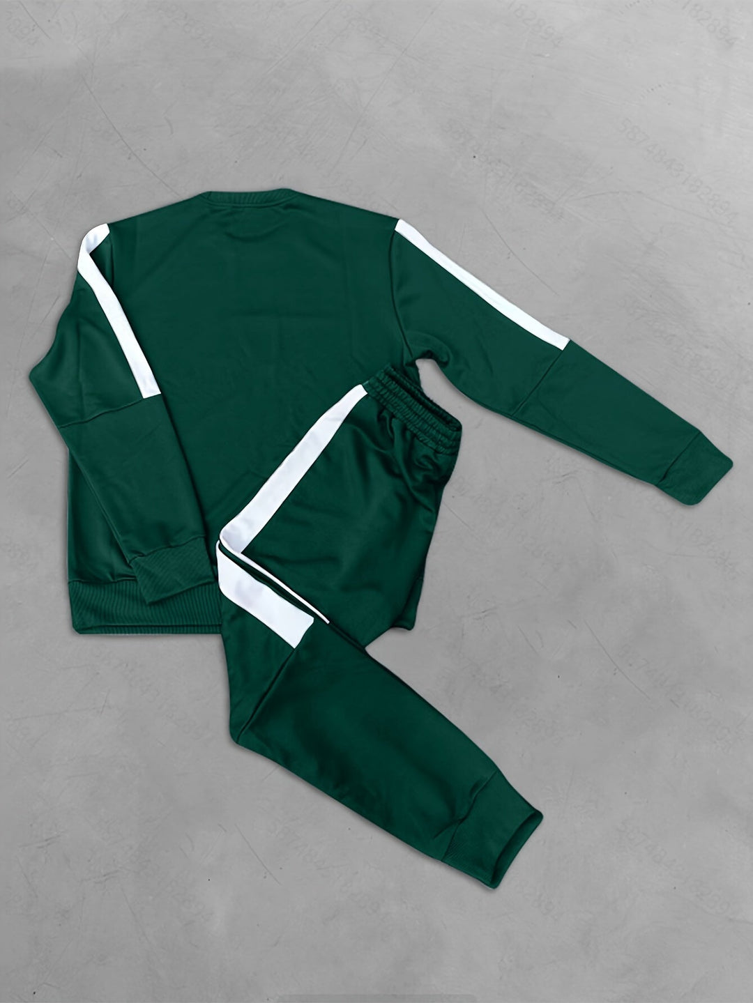 Dynamic men's color block activewear set, featuring a contemporary sweatshirt and joggers design.