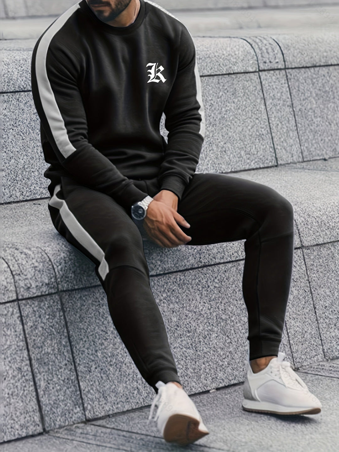 Men's Elias color block sport outfit, a 2-piece set of sweatshirt and joggers for active use.