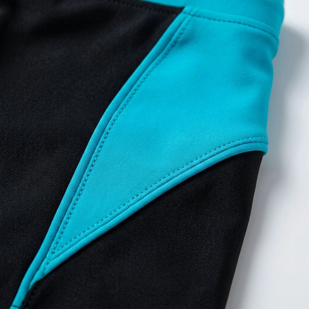 Athletic men's color block boxer swimwear, great for watersports, swimming, and summer fun.