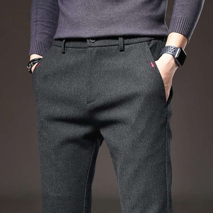 Men's straight leg brushed pants with a zipper fly, ideal for comfortable casual men's fashion and everyday wear.