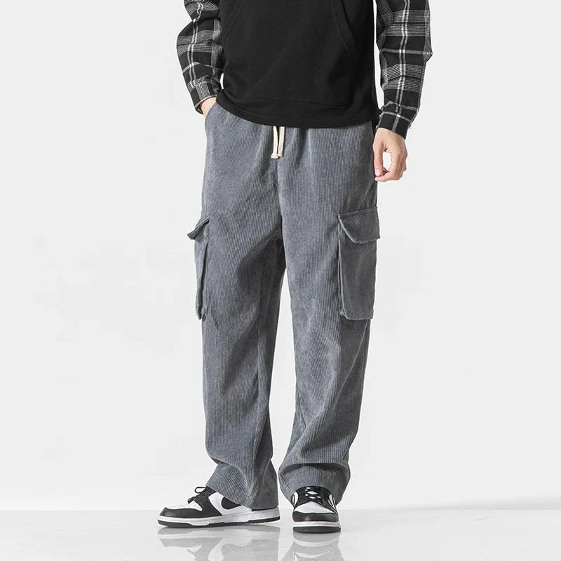Back view of men's comfort fit cargo pants, showing pocket details and a relaxed silhouette.