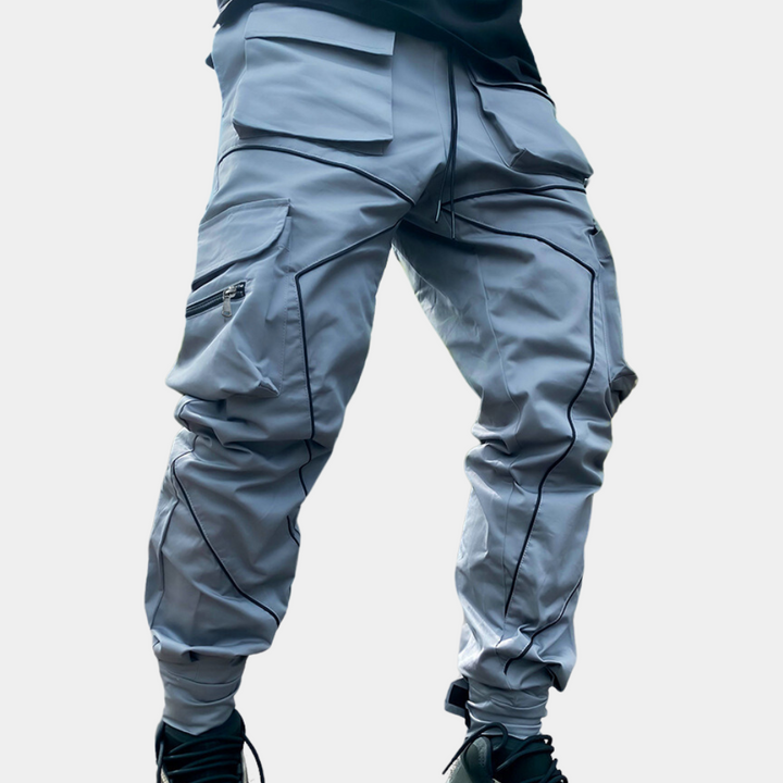 Black men's relaxed fit cargo trousers, perfect for comfort, utility, and everyday casual fashion.