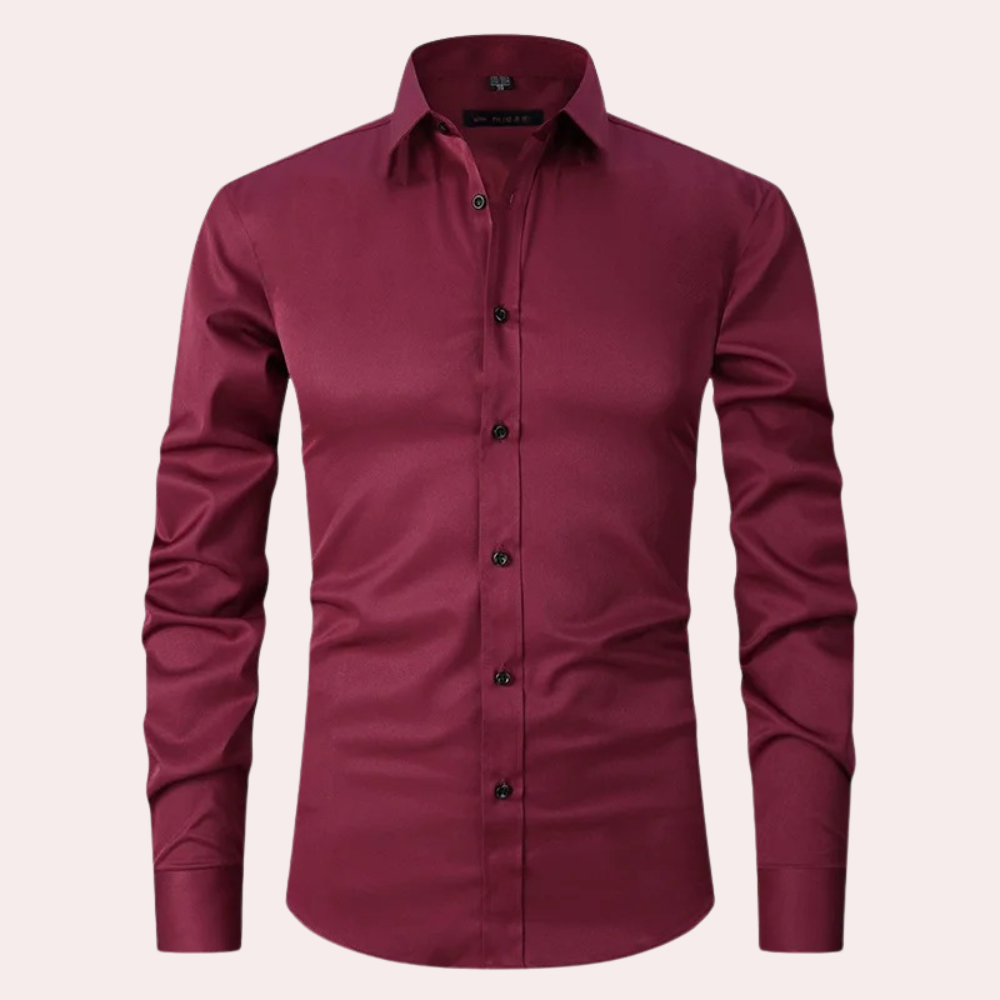 Men's comfort stretch dress shirt, versatile long sleeve button-down for business casual office wear.